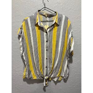 Love Notes Cropped Short Sleeve Striped Blouse Top Yellow Black White Sz XL